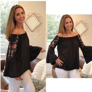 Suede off the shoulder bell sleeve top